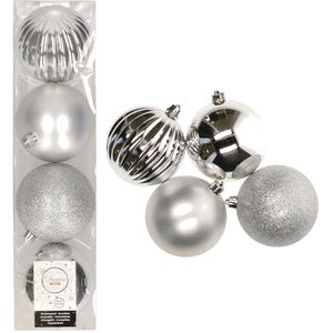8x Kunststof kerstballen mix zilver 10 cm kerstboom versiering/decoratie   -