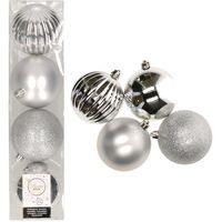 8x Kunststof kerstballen mix zilver 10 cm kerstboom versiering/decoratie   - - thumbnail