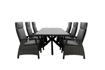 Qopps Mirek uitschuif tafel met 6 Darwin gasveer verstelbare tuinstoel