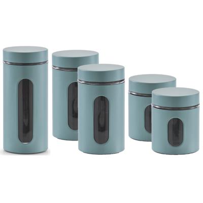 Zeller keuken voorraadpotten - 5x stuks - rvs - groen - 3 formaten - 600 ml - 900 ml en 1200 ml