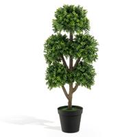 115 cm Kunstmatige Buxus Vormboom met 5 Ballen Nep Buxus Plant met Cement Gevulde Pot voor Thuis of op Kantoor Decoratie