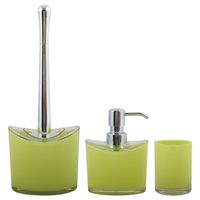 MSV Toiletborstel in houder/zeeppompje/beker - badkamer set Aveiro - kunststof - lime groen - Badkameraccessoireset