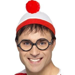 Waar is Wally carnaval verkleed setje - wit/rood - voor volwassenen