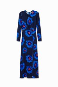 Lange jurk met split en bloemen - BLUE - XS