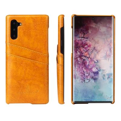 Fierre Shann retro olie Wax textuur PU lederen draagtas met kaartsleuven voor Galaxy Note 10 (geel)
