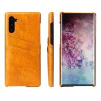 Fierre Shann retro olie Wax textuur PU lederen draagtas met kaartsleuven voor Galaxy Note 10 (geel)