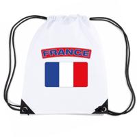 Frankrijk nylon - rijgkoord rugzak - sporttas - wit - met Franse vlag - gymtas