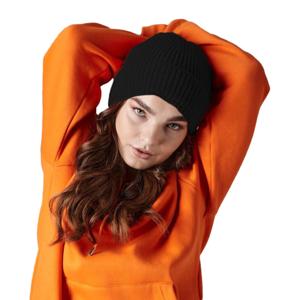 Gebreide Ribbed Beanie wintermuts - zwart - volwassenen - Polyacryl