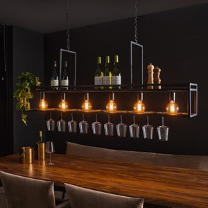LifestyleFurn Hanglamp 'Hani' 6-lamps met wijnrek, kleur Charcoal