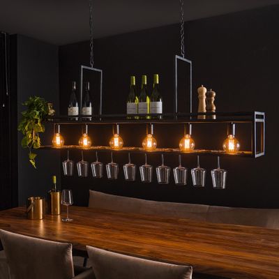 LifestyleFurn Hanglamp 'Hani' 6-lamps met wijnrek, kleur Charcoal