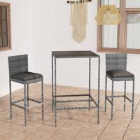 3-delige Tuinbarset met kussens poly rattan grijs