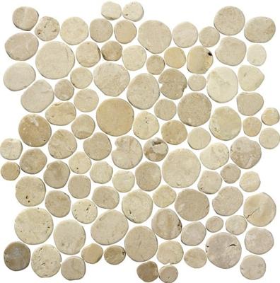 Stone Line Coins Mozaiek Tegel Round - Crème Marmer Ongeglazuurd 300x300mm