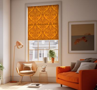 Vintage oranje damast Rolgordijn woonkamer