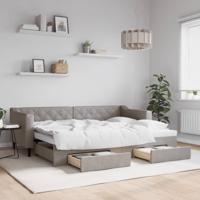 Slaapbank met onderschuifbed en lades 80x200 cm stof taupe