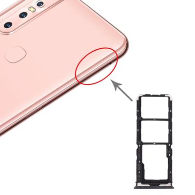 SIM-kaart lade + SIM-kaart lade + micro SD-kaart lade voor vivo Y7s (zwart)