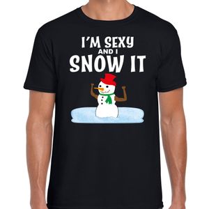 Foute humor Kerst t-shirt sexy sneeuwpop zwart voor heren