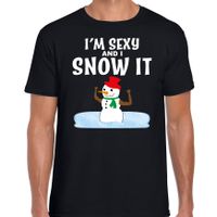 Foute humor Kerst t-shirt sexy sneeuwpop zwart voor heren - thumbnail