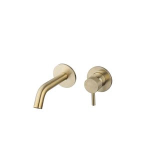 Wastafelmengkraan Inbouw Sanilux Newt Met Box Rond Met Geribbeld Knop Goud Geborsteld