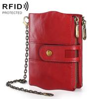 LT3539 Cowhide Leather Zipper Buckle Anti-magnetic RFID Wallet Clutch Bag for Men with Card Slots & Shoulder Strap(Red)