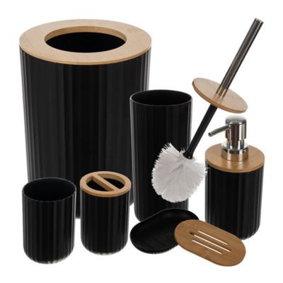 Ruhhy badkamerset - 6 delig - zwart - kunststof/RVS/bamboe - toiletset