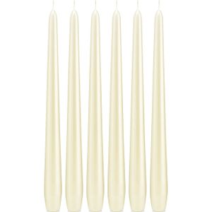 6x Lange rechte kaarsen ivoorwit parelmoer 30 cm 13 branduren dinerkaarsen/tafelkaarsen   -