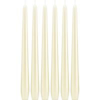6x Lange rechte kaarsen ivoorwit parelmoer 30 cm 13 branduren dinerkaarsen/tafelkaarsen   - - thumbnail