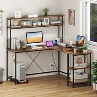 L-vormige Gaming Bureau met LED-strips & Stopcontacten Hoekbureau Computerbureau Bruin L-vormige Gaming Bureau met LED-strips & Stopcontacten Hoekbureau Computerbureau Bruin