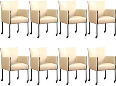 Set van 8 Taupe leren moderne kuipstoel More - poot rond zwart met wiel - Toledo Leer Mastic (taupe leer)