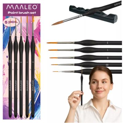 Penseelset met houder - 5x stuks - zwart - nylon haren - verschillende maten - schilderpensel