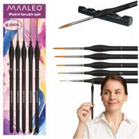 Penseelset met houder - 5x stuks - zwart - nylon haren - verschillende maten - schilderpensel