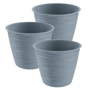 Plantenpot/bloempot Paintstripe - 3x stuks - kunststof - grijs - 17 x 20 cm - stijlvol - binnen/buit