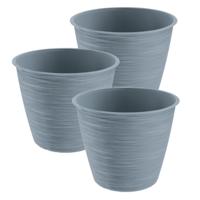 Plantenpot/bloempot Paintstripe - 3x stuks - kunststof - grijs - 17 x 20 cm - stijlvol - binnen/buit