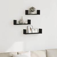 Wandplanken 3 stuks Zwart Eikenhout