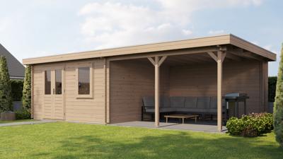 Lugarde Select Blokhut met overkapping Didam 400x400cm + 400cm - Onbehandeld- Plat dak- - Lugarde Select