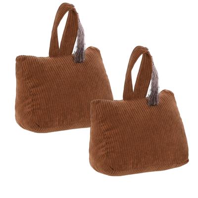 Deurstopper Rib - 2x - met kwast - bruin - polyester - 15 x 8 x 14 cm - 1 kg