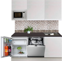 Kitchenette 180cm greeploos wit met koelkast en vaatwasser RAI-449 - thumbnail