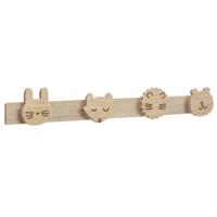 Kapstok kinderkamer - dieren koppen - 4 haken - MDF - 55 x 8 cm