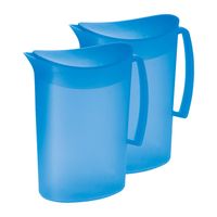 Juypal Schenkkan/waterkan - 2x - blauw - 2 liter - kunststof - L20 x H23 cm - met deksel - Schenkkannen - thumbnail