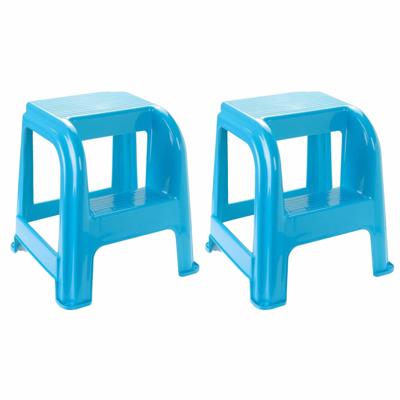 Plasticforte Opstapkrukje - 2x stuks - 2 tredes - blauw - kunststof - 44 x 42 x 45 cm