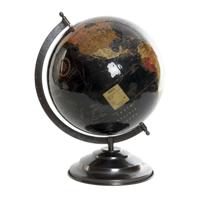 Items Deco Wereldbol/globe op voet - kunststof - zwart - home decoratie artikel - D25 x H35 cm   -