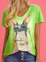 V Neck Easter Rabbit Casual Loose T-Shirt - thumbnail