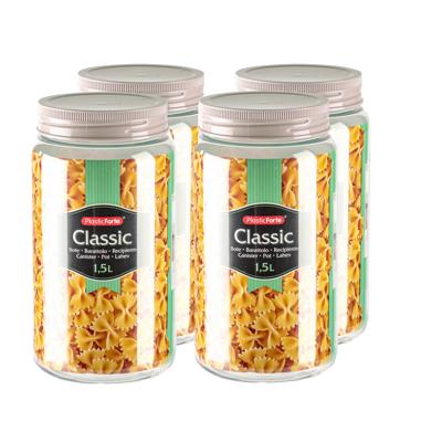 Plasticforte voedsel voorraadpot - 4x - weckpotten - beige - 1500 ml - kunststof - met draai deksel