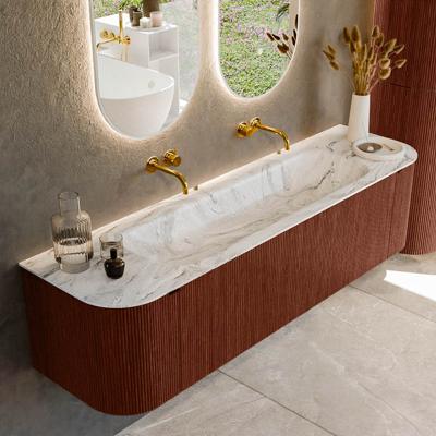 Badmeubel Mondiaz Kurve-Dlux | 170 cm cm | Meubelkleur Ruby | Wastafelkleur Glace | Solid surface | Wasbak midden spoelbak | Zonder kraangat(en)
