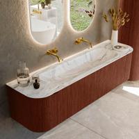 Badmeubel Mondiaz Kurve-Dlux | 170 cm cm | Meubelkleur Ruby | Wastafelkleur Glace | Solid surface | Wasbak midden spoelbak | Zonder kraangat(en)