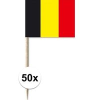 50x Cocktailprikkers Belgie 8 cm vlaggetje landen decoratie - thumbnail