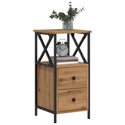 Nachtkastje 34x35,5x70 cm bewerkt hout artisanaal eikenkleurig