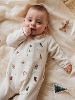 Geborduurde kerstpyjama voor baby's van fluweel ecru