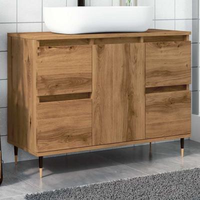 Badkamerkast 80x33x60 cm bewerkt hout artisanaal eikenkleurig
