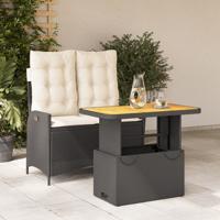 2-delige Tuinset met kussens poly rattan zwart