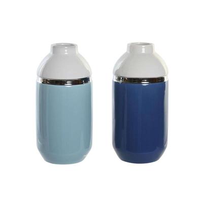 Vaas DKD Home Decor 12,5 x 12,5 x 25 cm Wit Hemelsblauw Marineblauw Keramiek (2 Stuks)